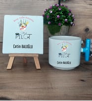 Pilot Hediye Seti Kupa Bardak T Kulplu ve Dekoratif Taş Pilota  Hediye (Model 3)