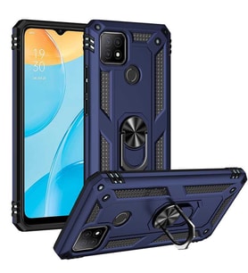 Oppo A15 Kılıf Yüzüklü Tank Zırhlı Mıknatıslı Standlı Silikon Kapak (Mavi)