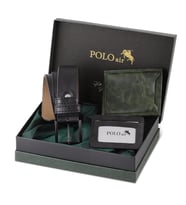 Polo Air Kutulu Erkek Spor Cüzdan Kemer Kartlık Seti M-08 (Yeşil)