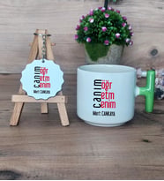 Öğretmene Hediye Canım Öğretmenim Hediye Seti Kupa Bardak T Kulplu ve Anahtarlık Öğretmenler Günü Hediyesi (Model 8)