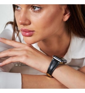 vagave Apple Watch 42mm 44mm 45mm 3 4 5 6 7 se 8 Ultra Uyumlu Kadın Deri Kordon Saat Kordonu (Siyah)