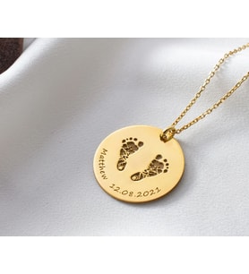 925 Ayar El Ayak İzi Gümüş Kolye (Gold)
