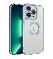 Apple iPhone 11 Pro Max Kılıf Case, Logo Showing Serisi, Şeffaf, Kamera Korumalı, Logo Gösteren Renkli Çizgi Tasarım (Royal Mavi)