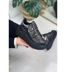 Günlük Kadın Sneaker Cırt Cırtlı Yüksek Topuk Tırtıklı Kaymaz Taban Yürüyüş Spor Ayakkabı 251 (Siyah)