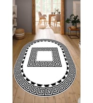 Dijital Baskılı Kaymaz Taban Yıkanabilir Oval Salon Halısı Mutfak Halısı Yolluk NDO-SD-604 (Beyaz)
