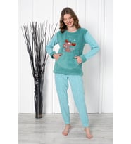 Fawn 04-3301 Peluş Welsoft Polar Kışlık Yumoş Geyikli Kadın Pijama Takımı (Yeşil)