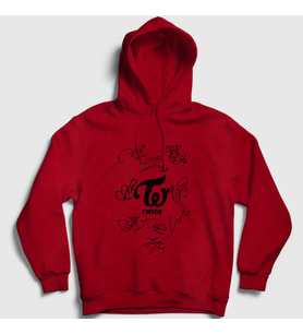 Presmono Unisex Gri Signs K-Pop Twice Kapüşonlu Sweatshirt 281821tt (Kırmızı)