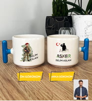 Kişiye Özel Karikatürlü Asker T Kupa Bardak Askere Hediye Asker Sevgiliye Hediye (Mavi)