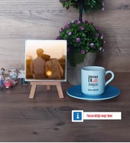 Sevgiliye Hediye Fotoğraflı Dekoratif Taş, Ahşap Altlıklı Türk Kahvesi Fincanı Hediye (Model 5)