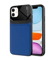 Apple iPhone 11 Kılıf Zore Emiks Deri Görünümlü Kılıf (Mavi)