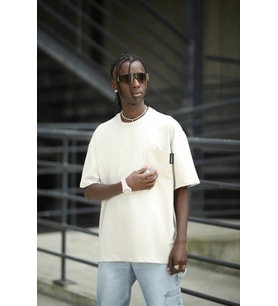 Oversize Pamuklu Bisiklet Yaka Cepli Likralı Erkek Yazlık T-shirt (Boş)