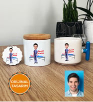 Kişiye Özel Karikatürlü Fizyoterapist Hediye Seti T Kupa, Kalemlik, Anahtarlık Erkek Fizyoterapiste Tıp Bayramı Hediyesi (Mavi)