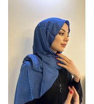 el işlemeli jakarlı şal (Lacivert)