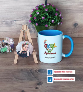 Okul Öncesi Öğretmeni Kupa Bardak Beyaz ve Fotoğraflı Ahşap Anahtarlık Hediye Öğretmenler Günü Hediyesi (Model 4)
