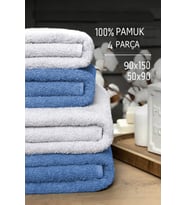 4 lü Banyo Havlusu Takımı Soft Büyük Havlulu Pamuklu Havlu Seti 90X150 Cm Beyaz (Mavi)