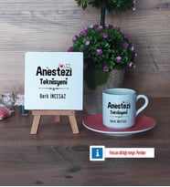 Anestezi Teknisyeni Dekoratif Taş, Türk Kahvesi Fincanı Kırmızı İsme Özel Hediye (Model 4)