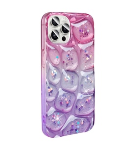 iPhone 15 Pro Kılıf Simli 3D Desenli Hacar Kılıf (Mor-Pembe)
