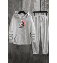 Unisex Sevimli Kedi Eşofman Takımı (Gri)