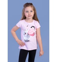 Toontoy Kız Çocuk Tavşan Baskılı Pul İşlemeli Tişört (Pembe)