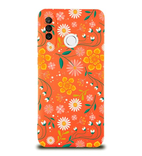 Huawei P 30 Lite Uyumlu Lansman Kılıf Çiçek Tasarımlı İçi Kadife  Kapak (Turuncu)