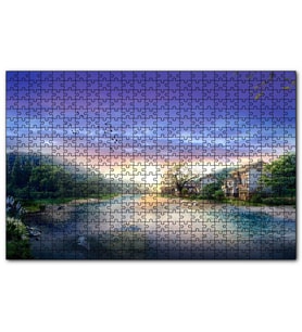 Cakapuzzle Manzara Resmi Nehir Ev Orman  Puzzle Yapboz MDF (Ahşap) (255 Parça)