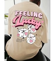 AMOR MAN ÖZEL TASARIM FEELİNG LUCKY SIRT BASKILI PAMUK OVERSİZE TREND ERKEK T-SHIRT (Bej)