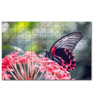 Cakapuzzle Pembe Çiçekler ve Siyah Kırmızı Kelebek Puzzle Yapboz MDF (Ahşap) (255 Parça)