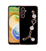 Samsung Galaxy A04S Kılıf El Askılı Tutamaçlı Kamera Korumalı Renkli Gold Kenar Silikon Kapak (Siyah)