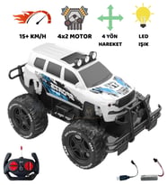 Uzaktan Kumandalı Şarjlı Offroad Rock Crawler Işıklı Araba 4x2 Motor 15 Km/H Hız Yapan Oyuncak Büyük Jeep (Beyaz)