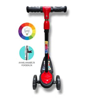 TuffY'S 3 Tekerlekli Işıklı Çocuk Scooter Swing - 3 Kademeli Yükseklik Ayarı (Kırmızı)