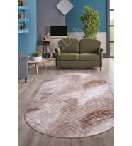 Dijidekor Halı Devetüyü Cool Karo Yıkanabilir Oval Kesme İnce Yolluk Kilim Salon Halısı Modelleri (Deve Tüyü)