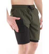 Ghassy Co Erkek Running Hızlı Kuruma Micropolyester Arka Fermuar Cepli ve Havlu Halkalı Antrenman Futbol Fitness Kısa Taytlı Şort (Haki)