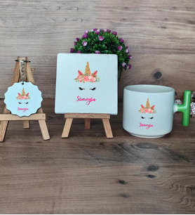 Unicorn Hediye Seti Kupa Bardak T Kulplu, Dekoratif Taş, Anahtarlık Arkadaşa Kız Kardeşe Hediye (Model 8)