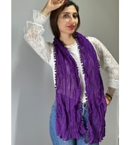 PON PONLU TASARIM KADIN FULAR ŞAL 150X45 CM (Mor)