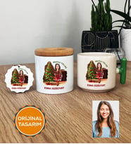 Kişiye Özel Karikatürlü Yılbaşı Hediyesi Hediye Seti T Kupa, Kalemlik, Anahtarlık Noel Anneye Hediye (Yeşil)