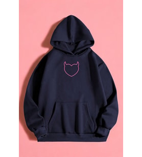 Kalp Baskılı Unisex Oversize Sweatshirt (Lacivert)