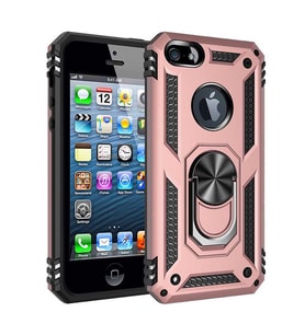 Uyumlu Model Apple iPhone 5 5S SE Kılıf Yüzüklü Zırh Tank Vega (Rose)