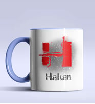 Kişiye Özel H Harfi Temalı Çizim Tasarım Siyah Renk Kupa (Mavi)