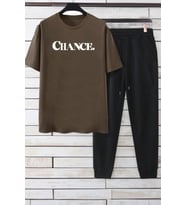 Unisex Chance Baskılı Eşofman Takımı (Kahverengi)