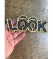 15X6 CM ÜTÜ İLE YAPIŞAN HASIR BONCUK İŞLEME LOOK YAZI ARMA YAMAA DİKİŞ HOBİ AKSESUARI (Lacivert)
