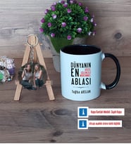 Ablaya Hediye Kupa Bardak Beyaz ve Fotoğraflı Ahşap Anahtarlık Hediye (Model 11)