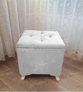 Lüks Sandıklı Tabure Puf 45 x 45 cm (Beyaz)