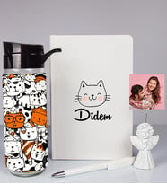 Kişiye Özel Defter Kalem Matara Ve Fotoğraflı Notluk Seti 93536 (Beyaz)