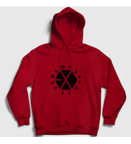 Presmono Unisex Beyaz Symbols Logo Exo Kapüşonlu Sweatshirt 61862tt (Kırmızı)