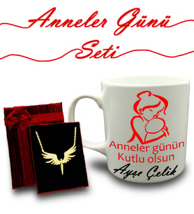 Anneler Gününe Özel Kişiye Özel Kupa & Mikail Melek Kolye Hediye Seti (Model 2)