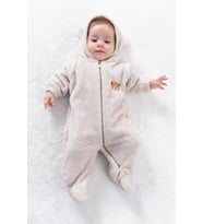 Welsoft Peluş Unisex Fermuarlı Kışlık Bebek Uyku Tulumu Bebek Tulumu Çocuk Tulumu Çocuk Kostümü TLMAYK (Krem)