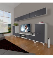Decoraktiv Eko 9 Mdf Dvd Retro Tv Ünitesi Tv Sehpası (Beyaz - Antrasit)