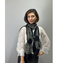 ÇİÇEKLİ GÜLLÜ TRİKO ŞİFON TASARIM KADIN FULAR AKSESUAR 180X25 CM (Siyah)