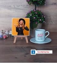 Çocuk Gelişimi Uzmanı Fotoğraflı Dekoratif Taş, Ahşap Altlıklı Türk Kahvesi Fincanı Hediye (Model 2)