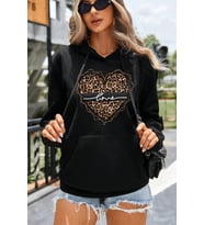 Kalp Baskılı Oversize Sweatshirt (Siyah)